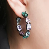 high quality hot selling fashion girl simple round party jewelry accessories real zircon plated earrings