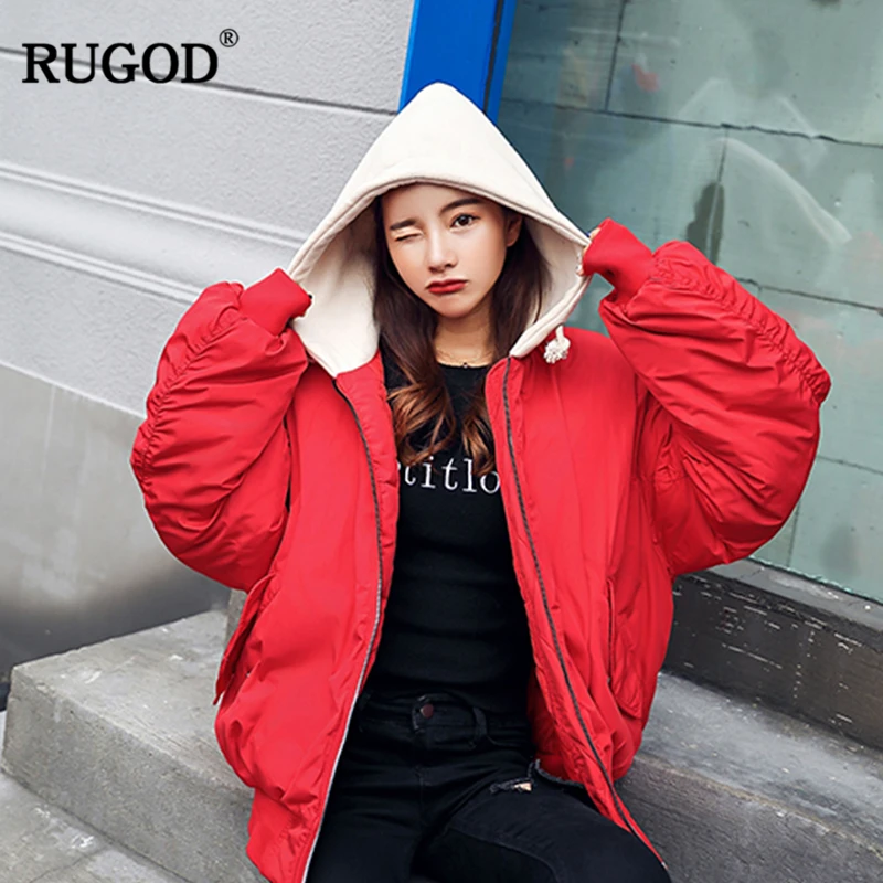 RUGOD новые толстые с капюшоном зимняя куртка Для женщин 2018 свободная хлопковая