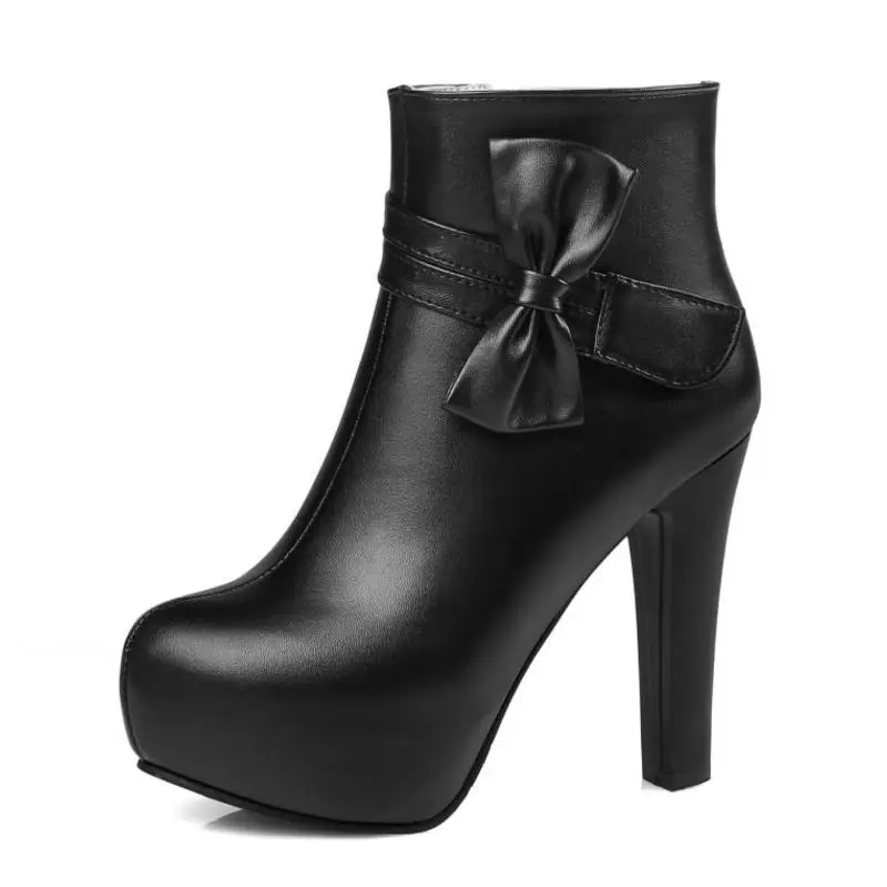 Taoffen Size 32-43 Women High Heels Boots Bowtie Woman's Winter Shoes Fur Ankle Zipper Ladies Short | Обувь