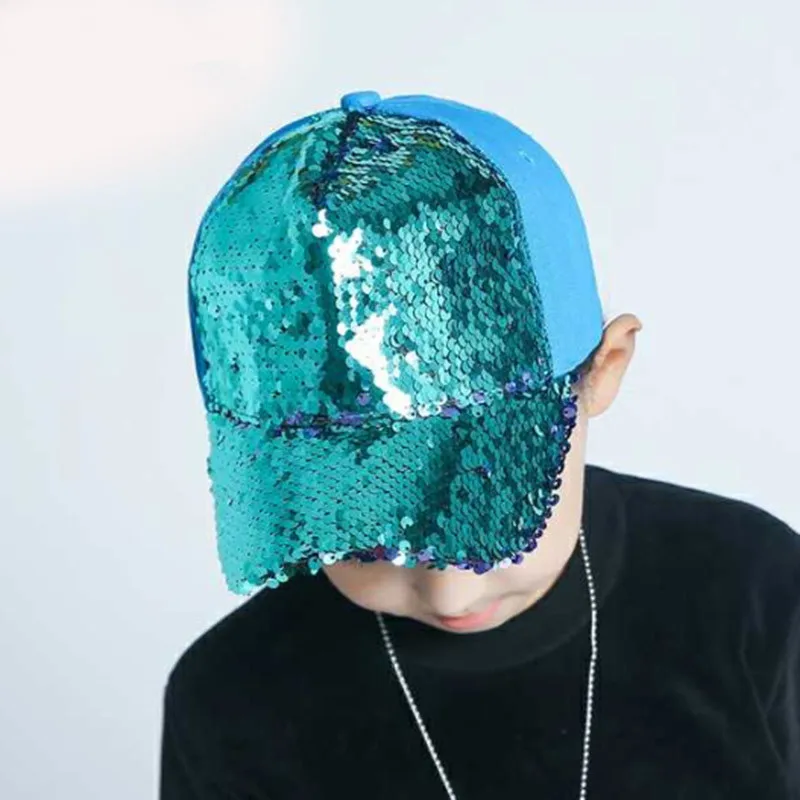 Летняя шапка Девочки Мальчики бейсболка Блестки Bling Hinning с сеточкой и