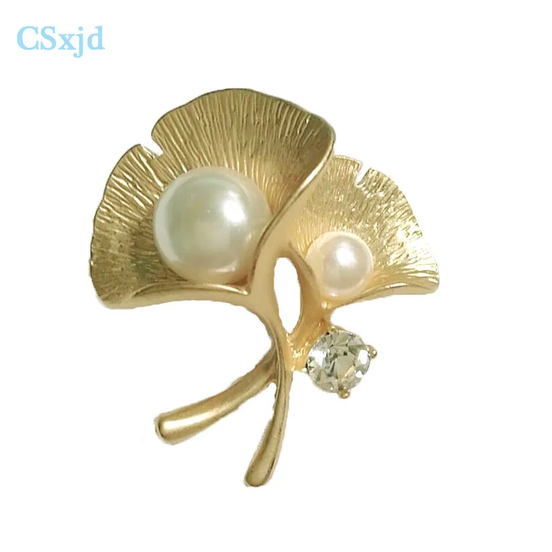 Небольшая брошь CSxjd с имитацией жемчуга в Корейском стиле листьями гинкго билоба