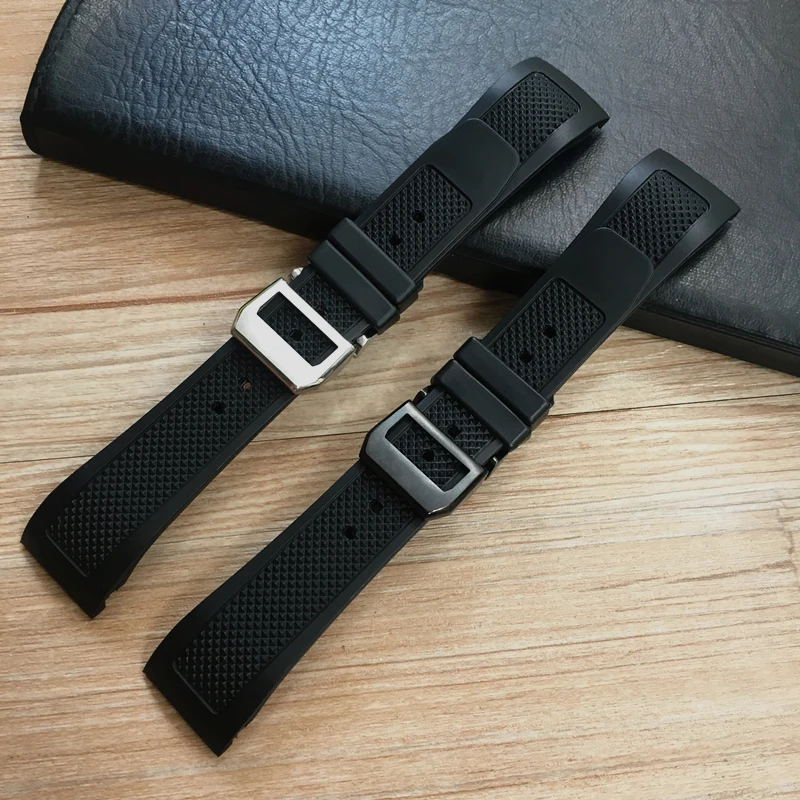 Curved End 22mm Black Soft Silicone Rubber Watch band For IWC PORTUGIESER YACHT CLUB CHRONOGRAPH IW390502 IW390209 Watch Strap