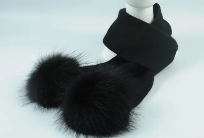 Scarf black M Новая модная детская шерстяная вязаная шапка, шарф, комплект из 2 предметов, зимняя теплая детская шапка с помпонами из меха енота для маленьких мальчиков и девочек, мягкая шапка, шарфы - Цвет: Scarf black M