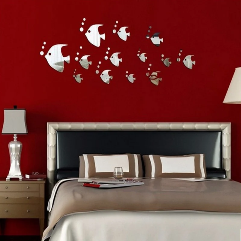new arrival acrylic modern wall geometric stickers fish decor crystal diy real mirror 3d home sofa paper sticker | Дом и сад