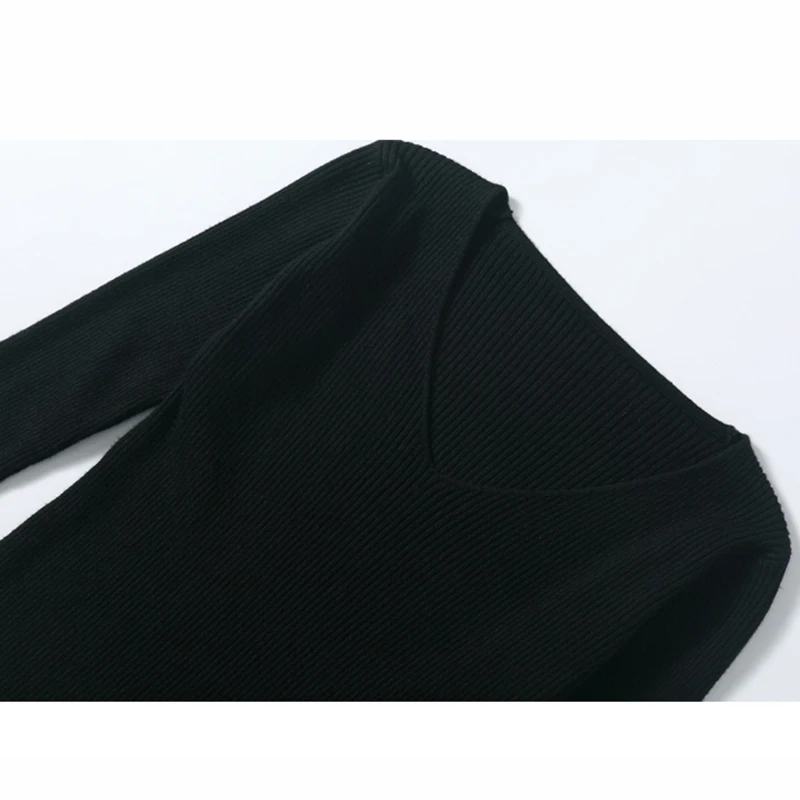 gkfnmt 2020 V-Neck Sweater Women Long Sleeve Knitted Solid Slim Autumn Winter Warm Pullovers Black Red Pink | Женская одежда