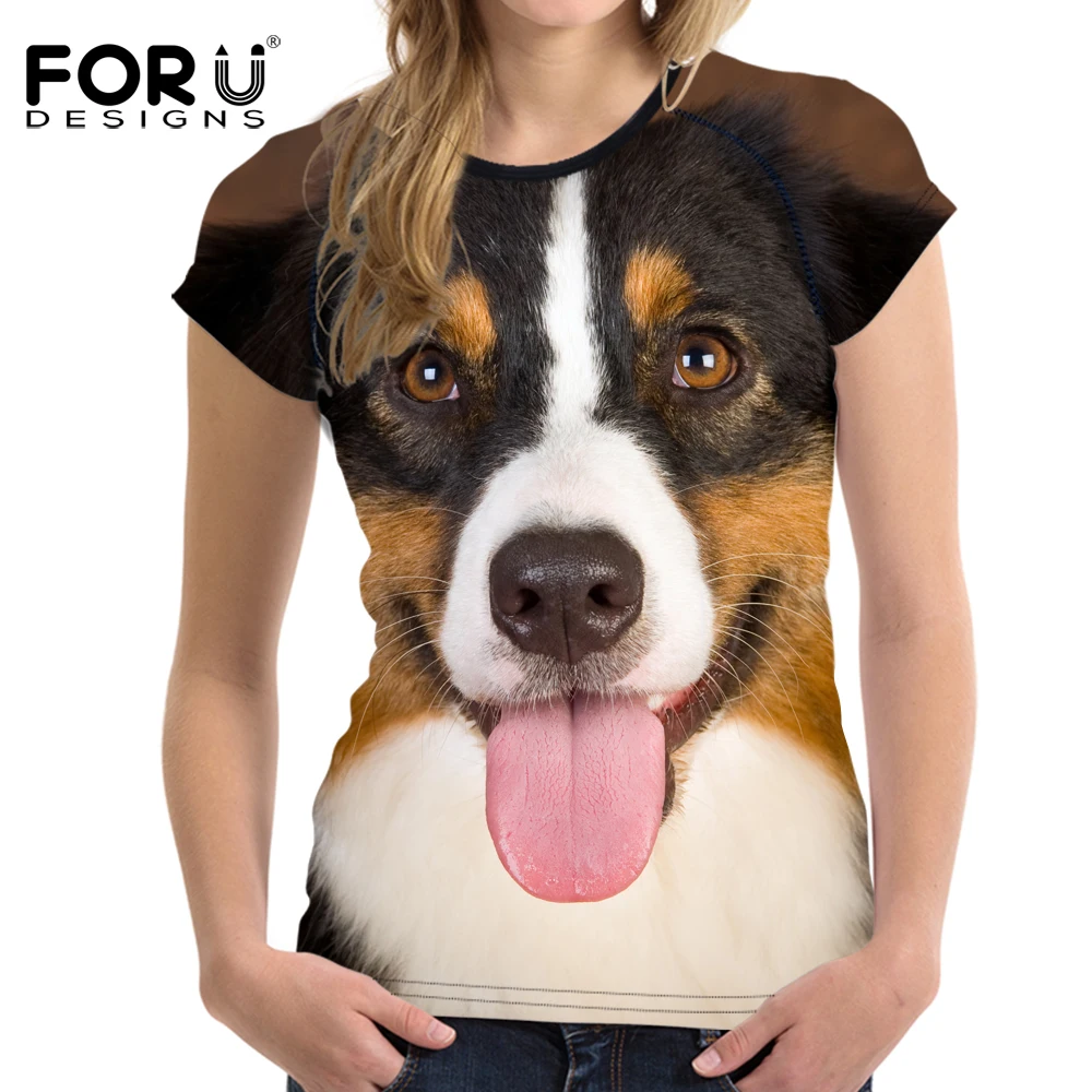 FORUDESIGNS/женская футболка спортивная одежда с милым принтом в виде собаки гибкая