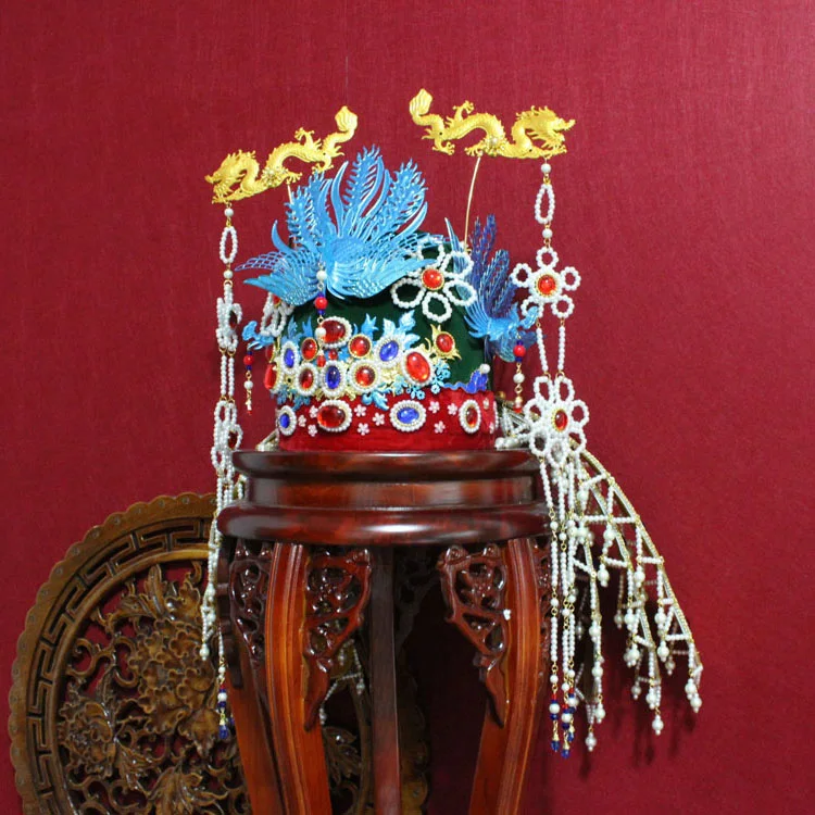 Ming Dynasty императрица Винтажная с драконом Феникс тиара Древний китайский традиционный Корона Головные уборы кисточкой фотография свадебная тиара