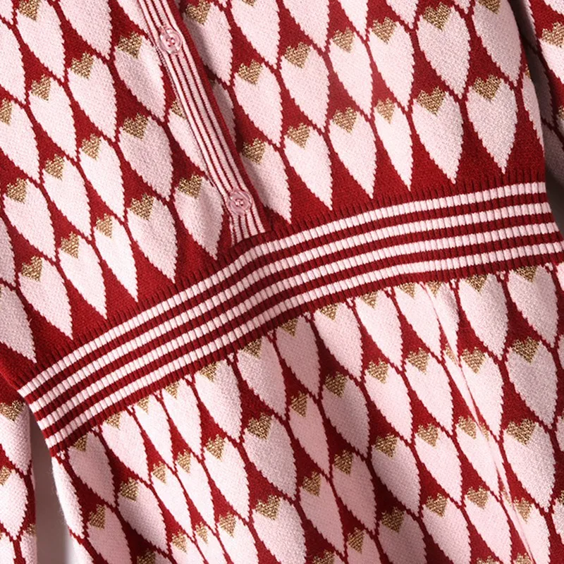 2018 зимние толстые сердце жаккардовые Платья свитеры нагрудные с длинным рукавом