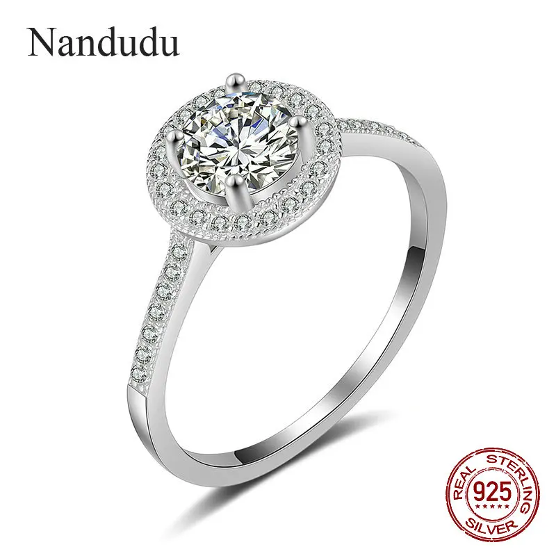 Nandudu 925 пробы серебро круглый форма сияющая элегантность ясно CZ цветок палец