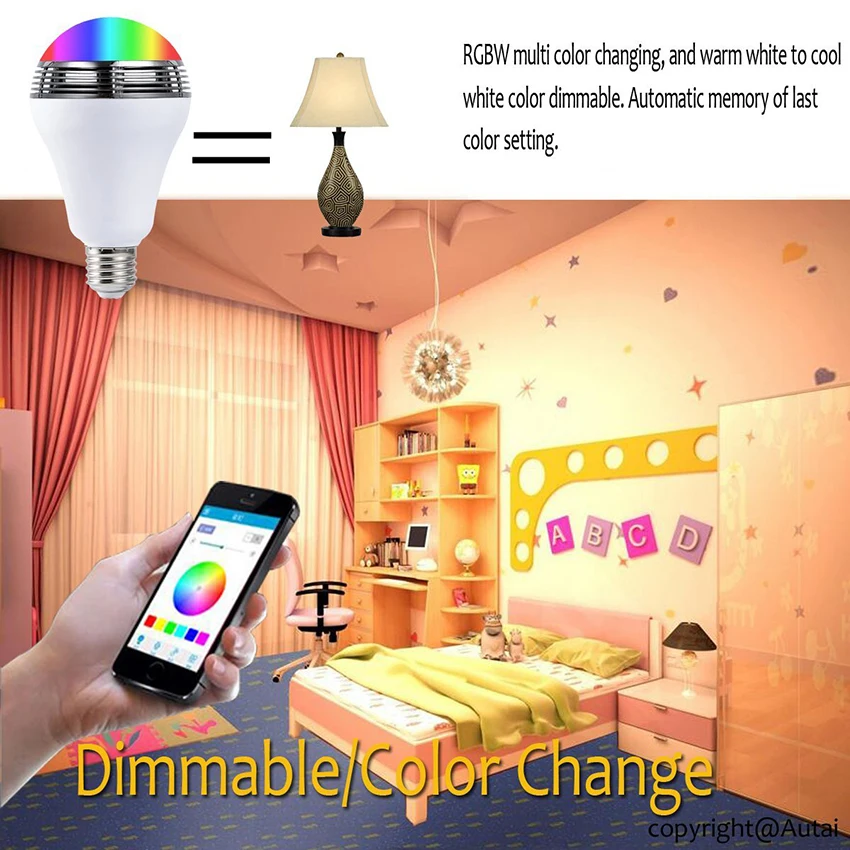 Светодиодная лампа E27 RGB беспроводная WIFI Bluetooth 4 0 с регулировкой