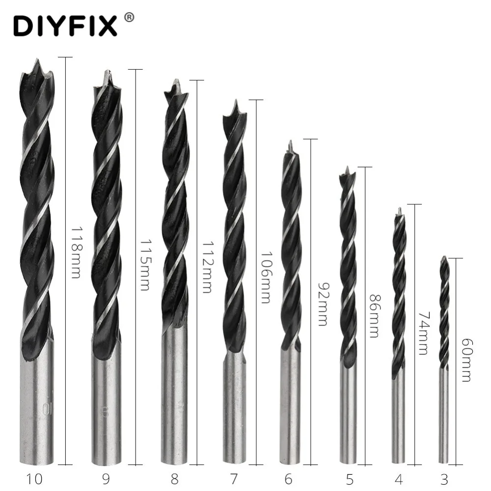 DIYFIX 3-10 мм набор сверл для дерева Высокоуглеродистая сталь Брэд точка сверло три