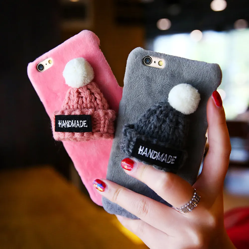 KISSCASE прекрасный Мех Чехол для iPhone 5 5S SE 3D шляпа Жесткий 7 8 6 6S плюс Новогодние