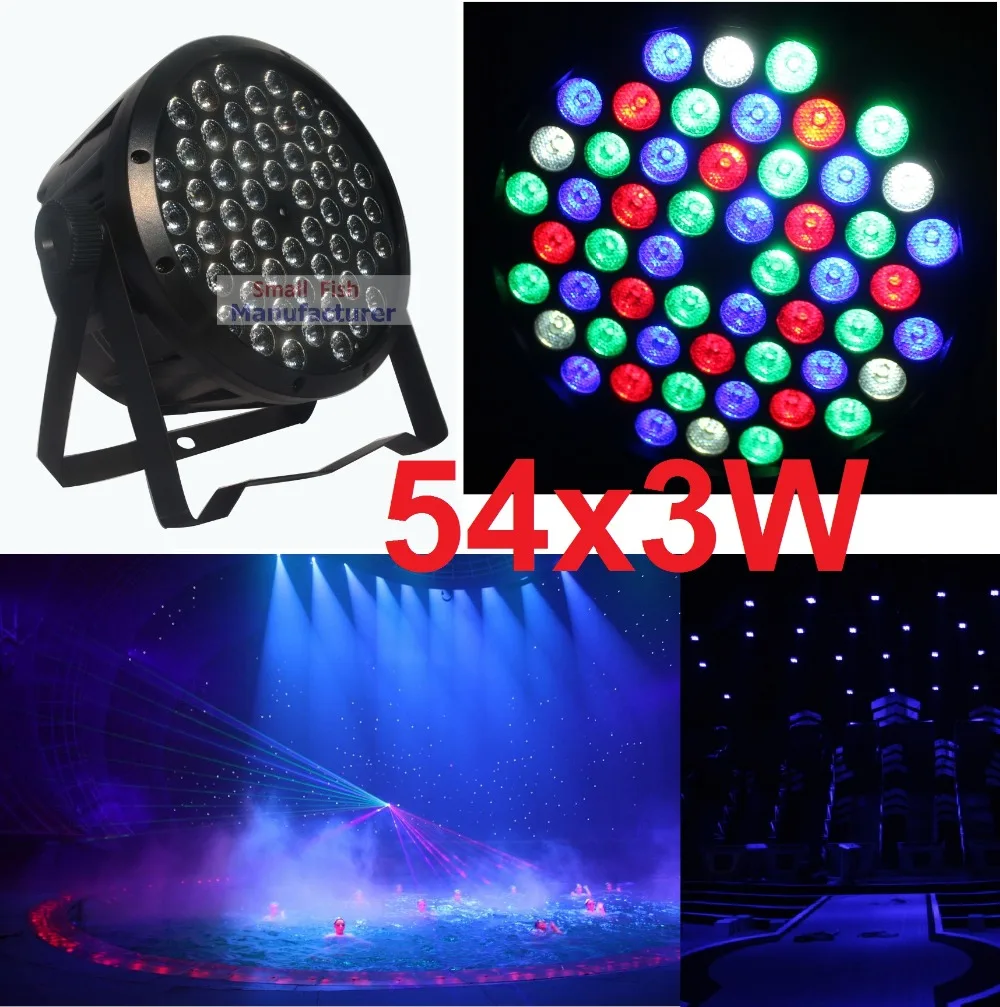 

Free Shipping Flat LED Par Light 54x3W RGBW Hiqh Quality Par Can DMX512 Disco DJ Home Party KTV 120W Led Stage Effect Projector