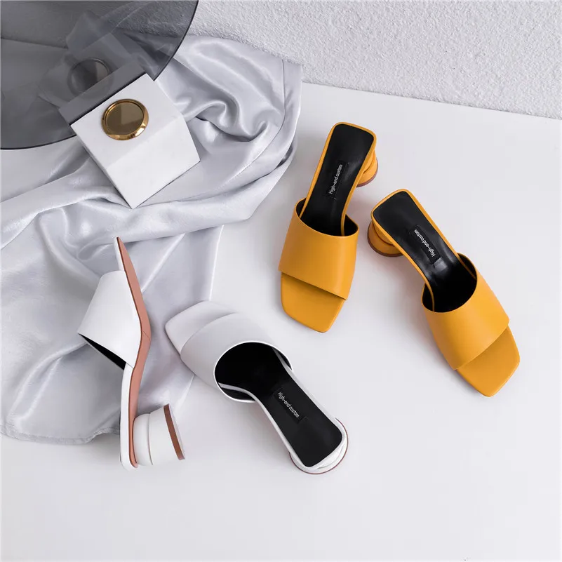 FEDONAS Top Quality Fashion Concise White Yellow Genuine Leather Women Sandals Slip on Elegant Strange Style Casual Shoes Woman
