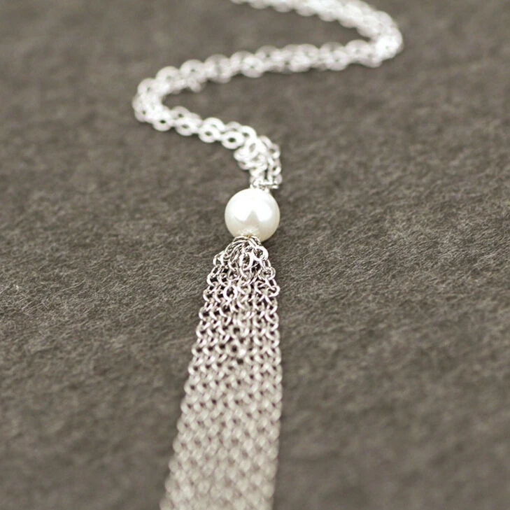 925 Стерлингового Серебра Ювелирные Изделия Длинный Кисточкой Pearl Choker Ожерелье