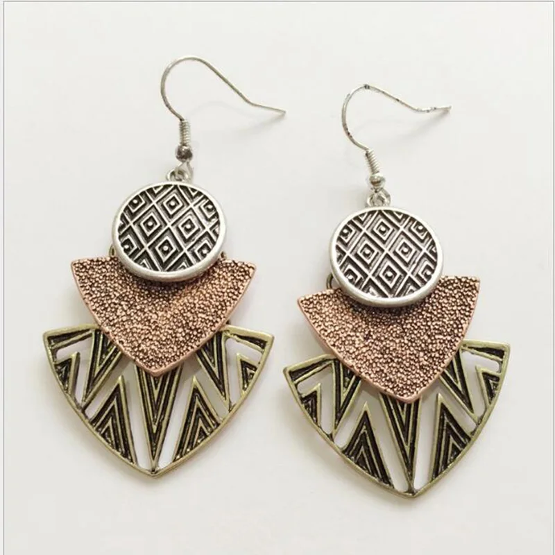 Женские винтажные треугольные серьги-подвески из смешанного золотого сплава