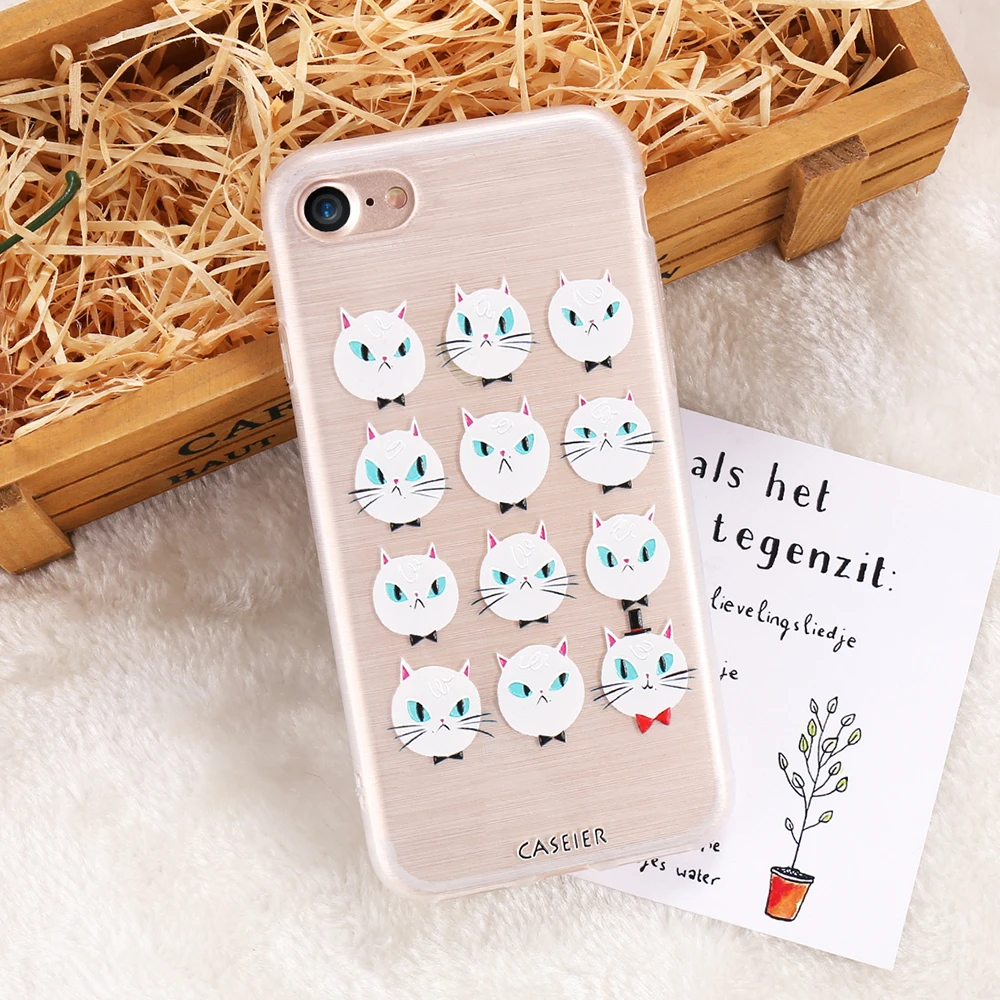 Чехол для телефона CASEIER с рисунком кота iPhone X 6 6S 7 8 Plus мягкий силиконовый чехол 5 5S SE