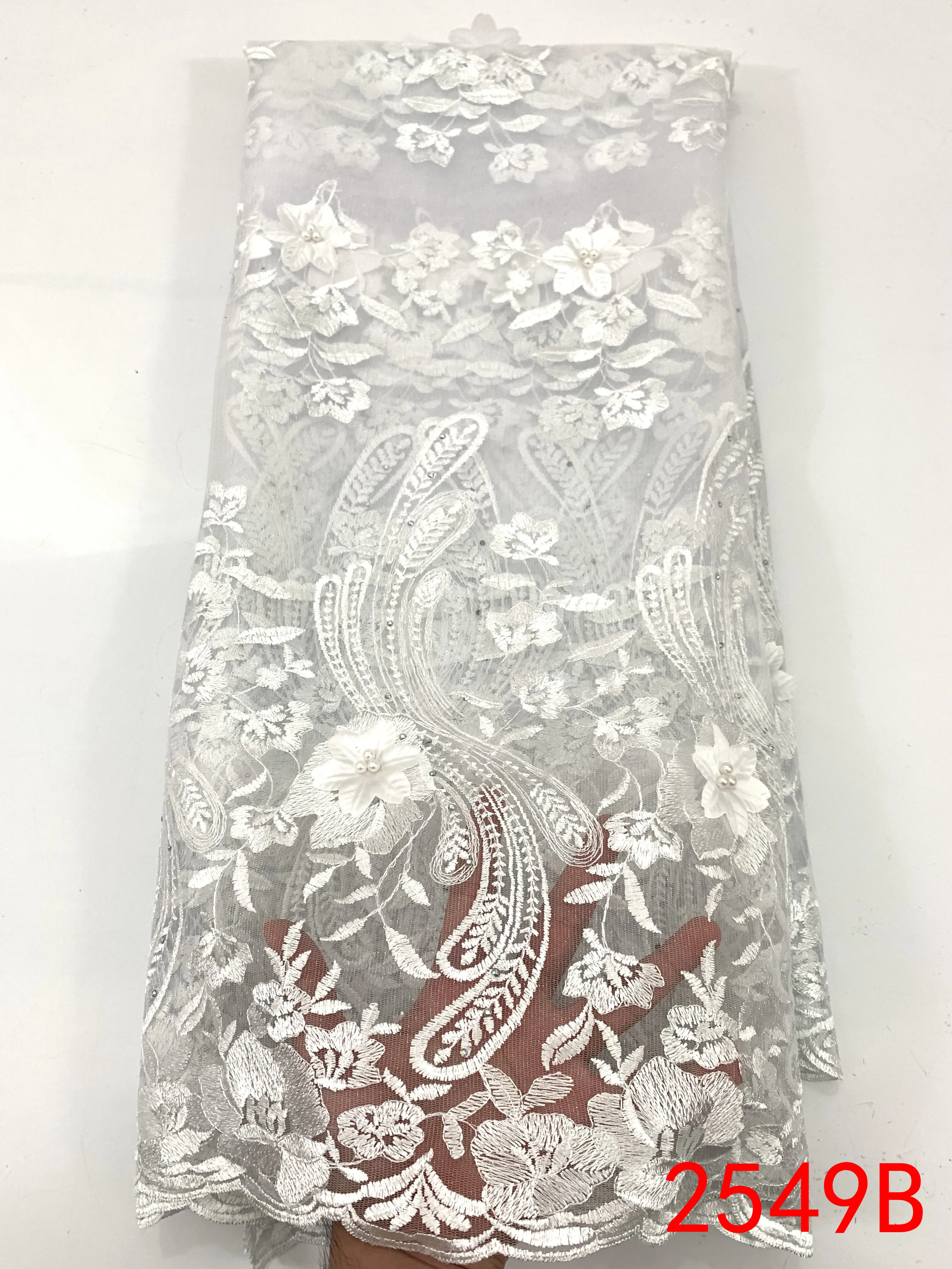 High Quality African Tulle Lace Fabric 3D Flowers Embroidered 2020 French Nigerian Laces Fabrics with Stones KS2549B | Аксессуары для