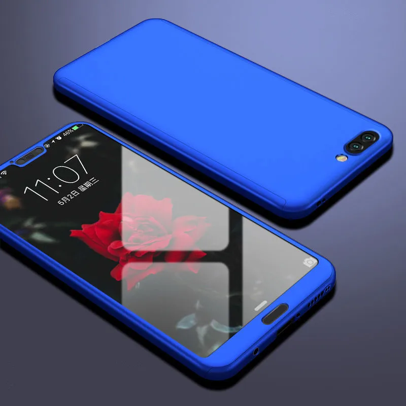 Blue 360 полный защитный чехол для huawei Honor 9 10 8 Lite 7X 8X 8C чехол s со стеклом для Honor V9 Play V10 чехол для телефона оболочка - Цвет: Blue