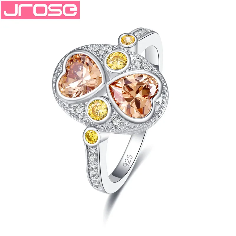 JROSE Горячая продажа стразы в форме сердца Кристальные серебряные кольца для