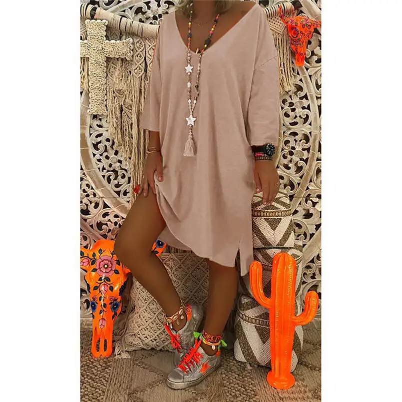 Женское сексуальное платье с v-образным вырезом Caftan Boho пляжное большого размера