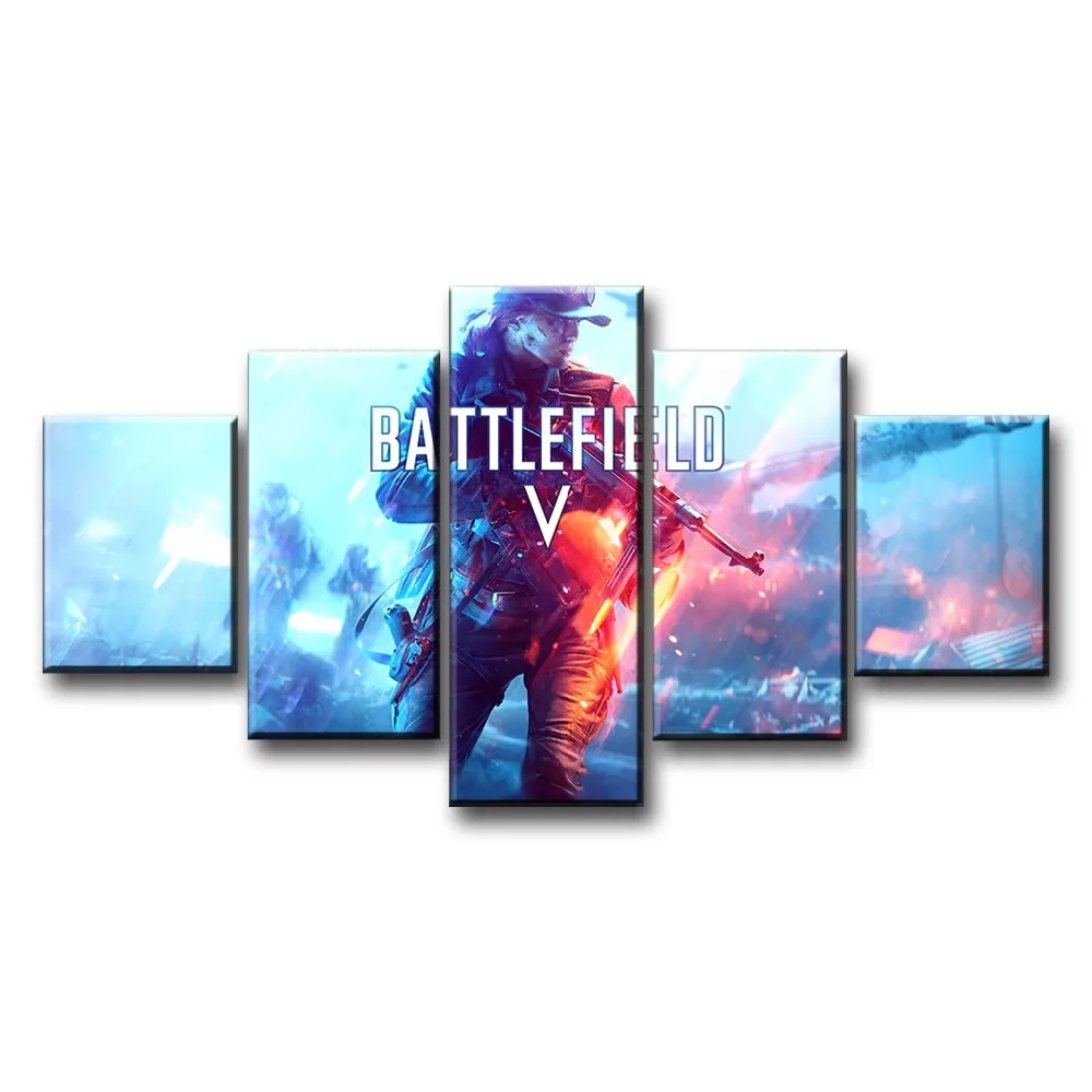 

5 Piece Canvas Paintings Battlefield V Video Games Poster Girl Soldier Picture Decorative Paintings for Home Decor Wall Art