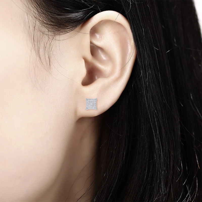 

Luxury 925 Sterling Silver Earring for Women Wedding Halo Square Stud Earring Jewelry pendientes plata de ley mujer