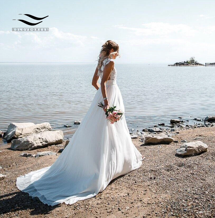Solovedress сексуальное прозрачное свадебное платье с v образным вырезом кружевной