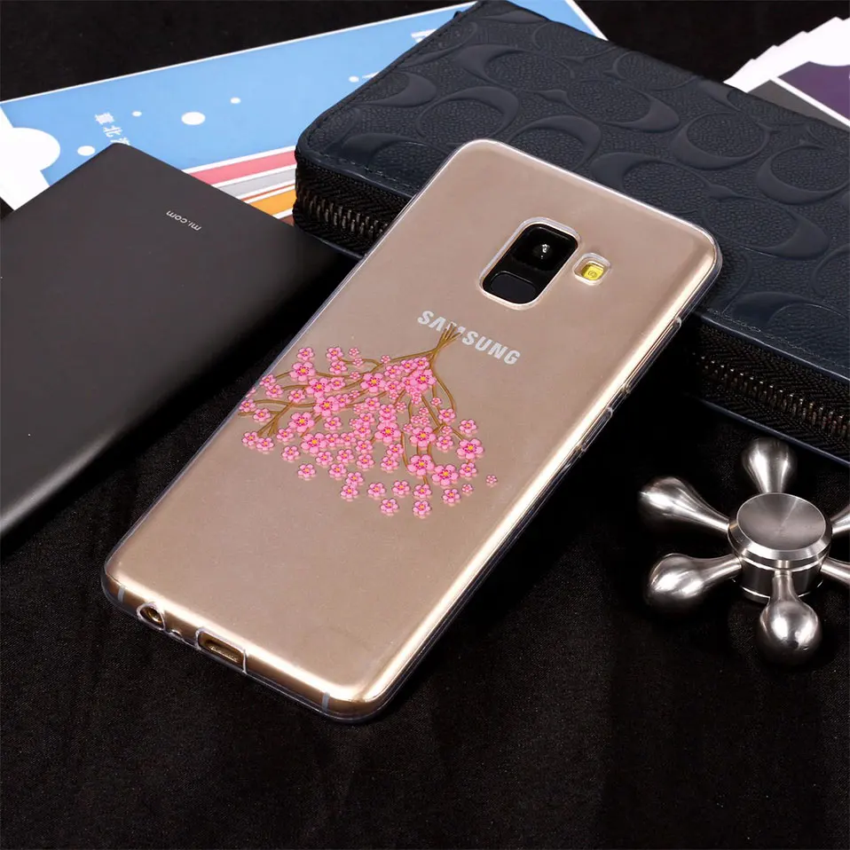 Cherry blossoms Back Cover For Samsung A8 A6 2018 TPU Phone case A3 A5 2017 plus Funda couqe |