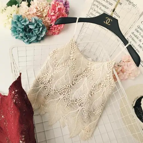 ivory Новинка, летняя Женская Сексуальная кружевная открытая короткая однотонная прямая двухслойная майка, Женская Праздничная Повседневная укороченная майка с ремешком - Цвет: ivory