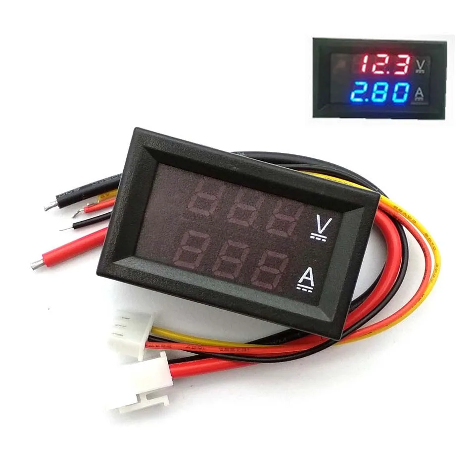 Red Blue LED Цифровой вольтметр Амперметр постоянного тока 0-100 в 10 А, двойной дисплей, детектор напряжения, панель измерителя тока, ампер, вольтметр 0,2", красный, синий светодиодный - Цвет: Red Blue LED
