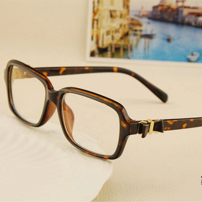 Новинка 2016 брендовые кожаные женские очки с бантом в оправе для близоруких