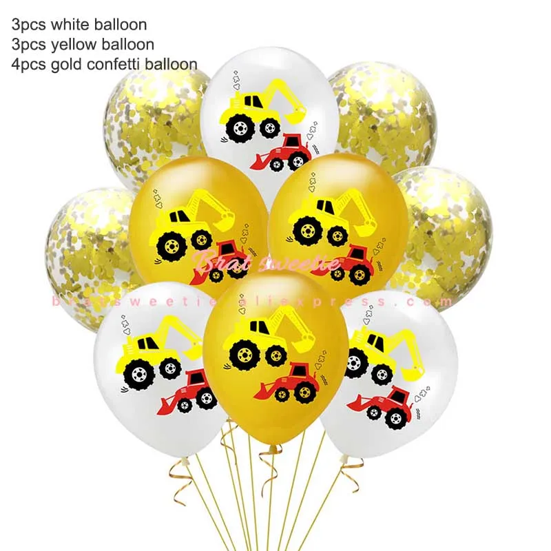 10pcs car balloon Строительные вечерние экскаватор Дети Мальчики тематические праздничные товары для дня рождения бумажные тарелки одноразовые трубочки Посуда украшения - Цвет: 10pcs car balloon