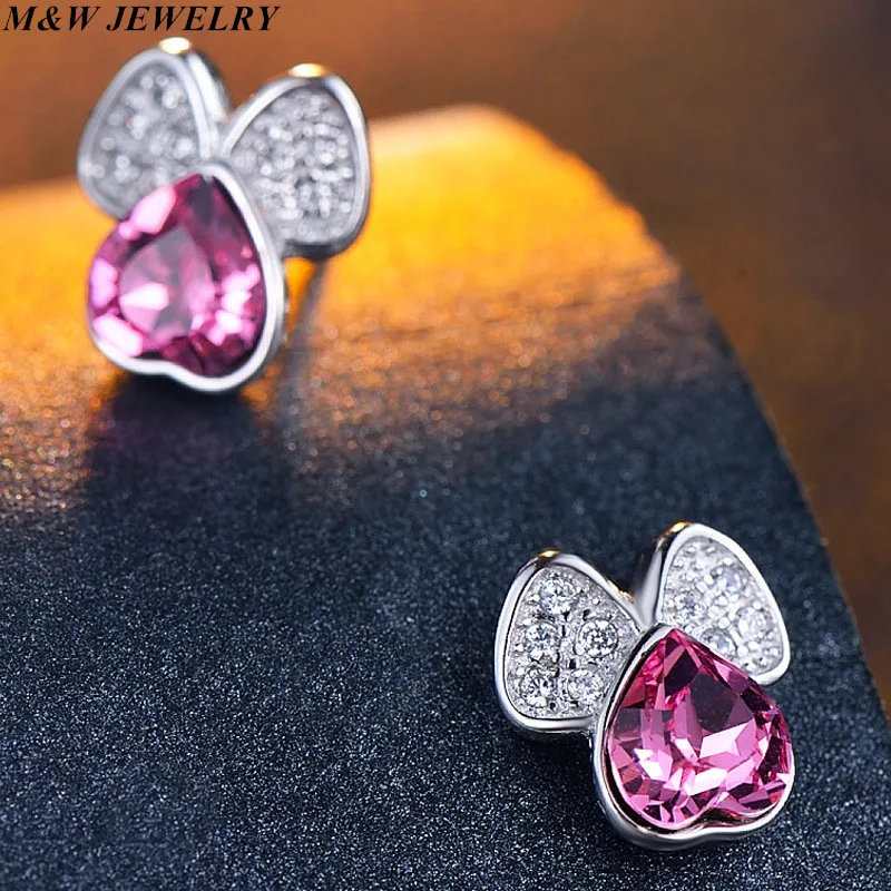M&ampW JEWELRY 925 sterling silver mouse ear earrings Austrian crystal CZ European and American fashion sweet Jewelry | Украшения и