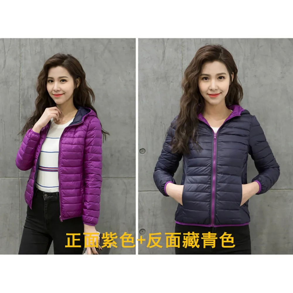 

Winter Jacket Women Ultra Light Down Jacket Women Two Sides Hooded Coat 90% Duck Down Jacket Packable Thin Brand Feather Parka