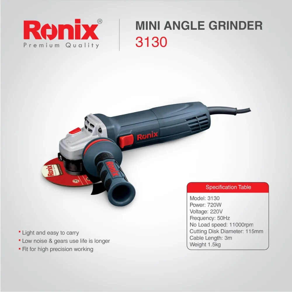 Ronix новый дизайн хит продаж Стоковая угловая шлифовальная машина 710 Вт 115 мм
