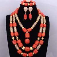 fashion original coral beads jewelry set orange red nigerian jewelry set for women crystals wedding choker set for ladies 2018