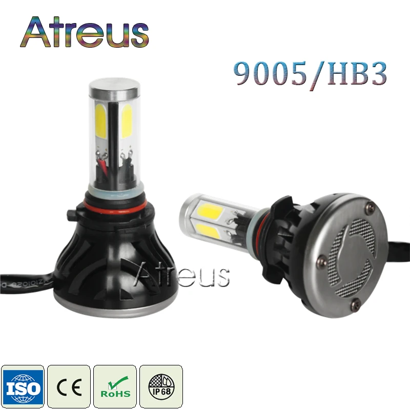 

Atreus 9005 HB3 COB LED Car Headlight 40W*2 4000LM*2 Plug & Play 4-Sides Beam Angle 360 Auto car Light Driving Fog Lamp with Fan