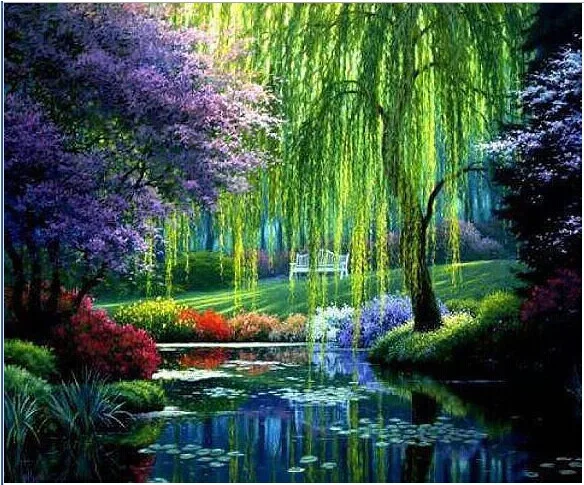 

Cross Stitch Kits Crafts Scenery Green trees by the lake Art Needlework 14CT Unprinted Embroidered Handmade Wall Home Decor