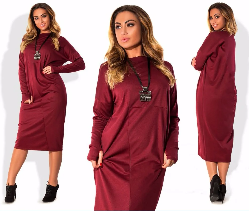 3XL 4XL 5XL 6XL плюс размер женское длинное платье 2018 с длинным рукавом Осень Зима
