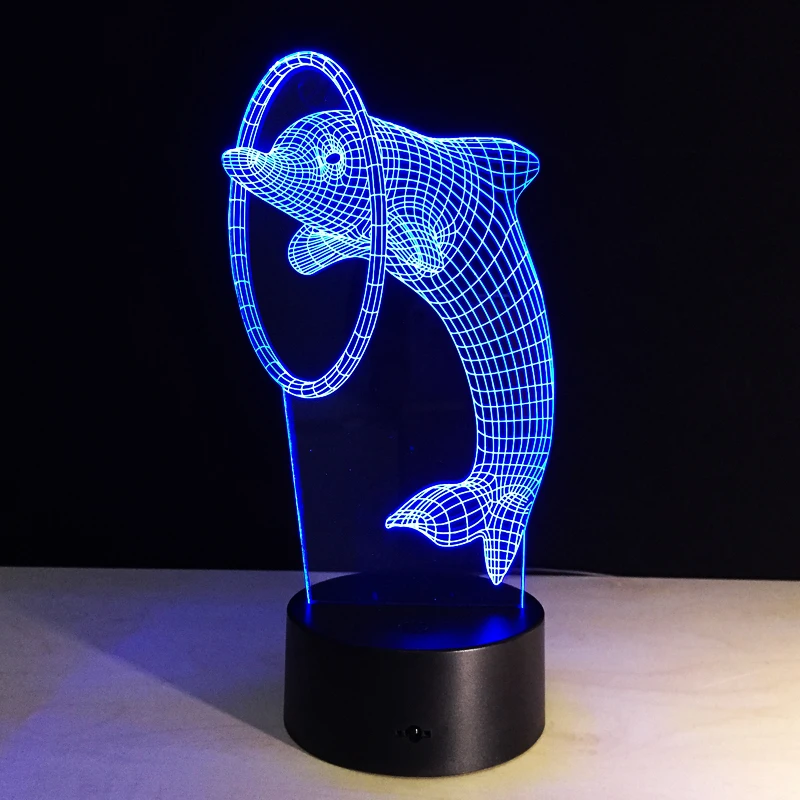 Cute dolphin 3D Table Lamp LED Colorful Dog Nightlight Kids Birthday Gift USB Sleep Lighting Home Decoration with 7 Colors | Лампы и
