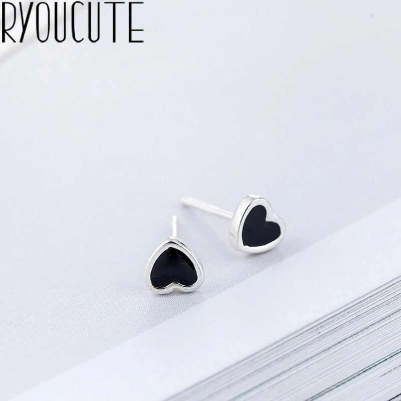 Женские серьги в виде сердца RYOUCUTE ювелирные изделия из серебра|Серьги-гвоздики| |