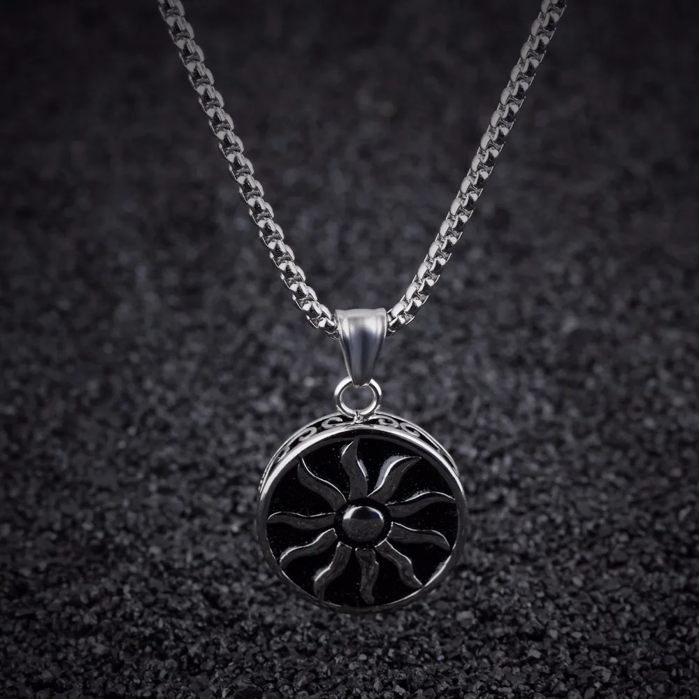 Мужской кулон Sun God винтажный круглый из нержавеющей стали ожерелье для мужчин и