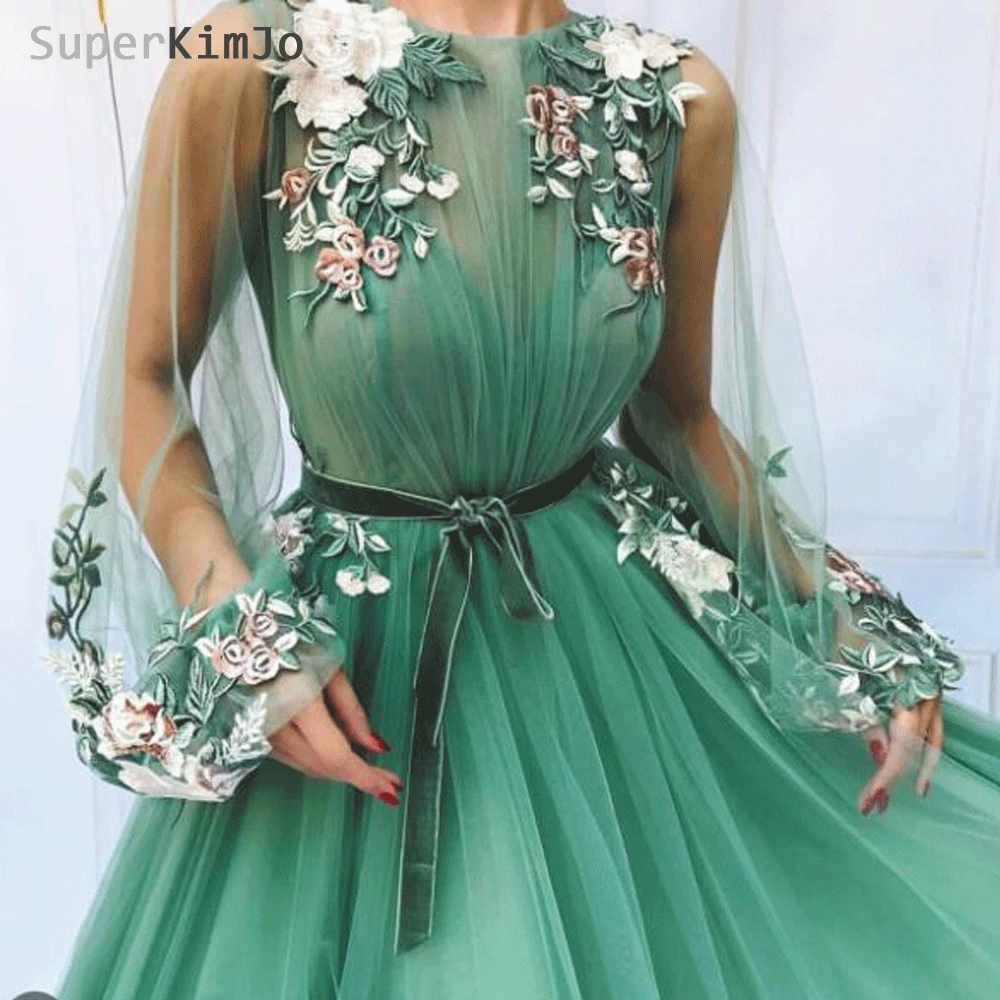 Платье для выпускного SuperKimJo Vestidos De Gala с расклешенным рукавом Зеленые платья 2020