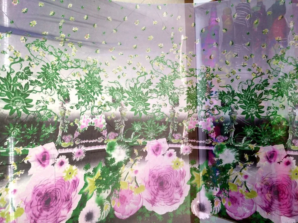 Розовый/зеленый градиент цвета Романтический вид струйный цветочный принт 100%