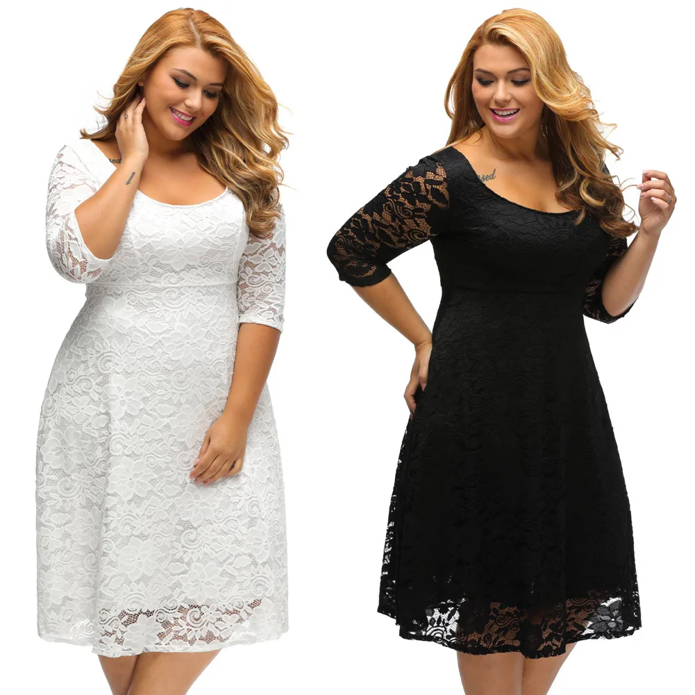 3XL 4XL 5XL размера плюс кружевное платье женское осеннее платье миди с цветочным рисунком и круглым вырезом А-силуэта вечернее элегантное женское платье для свадебной вечеринки