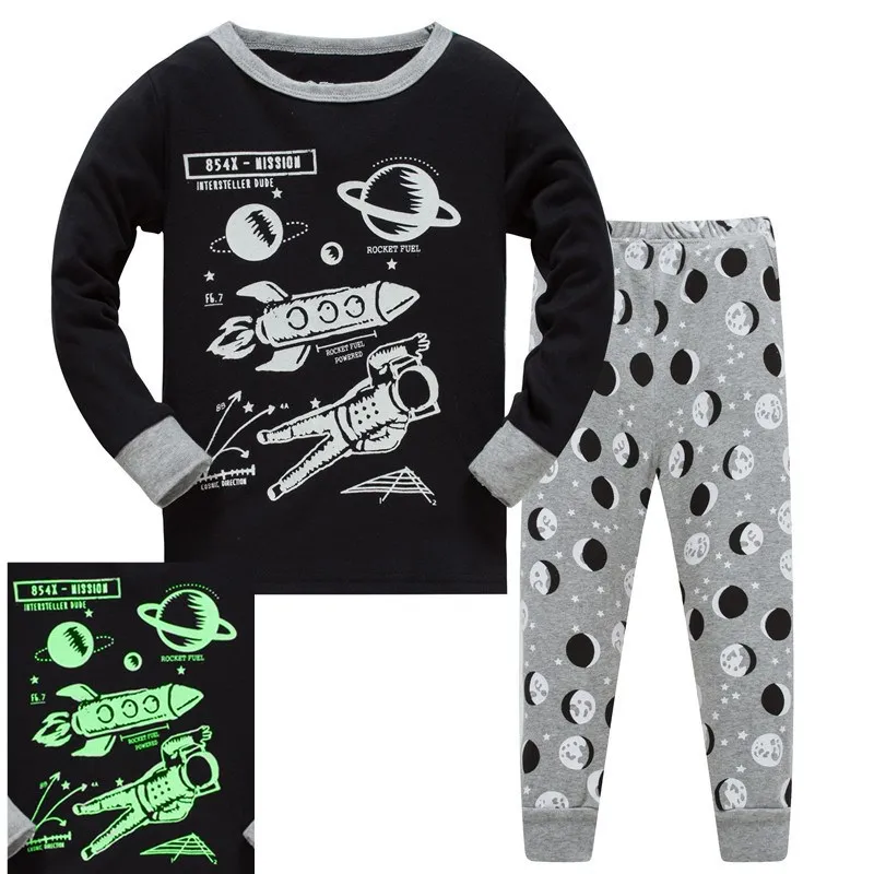 

Noctilucent Rocket, Children boys pajamas sets, long sleeve sleepwear suit for 3-8Y, 100% cotton