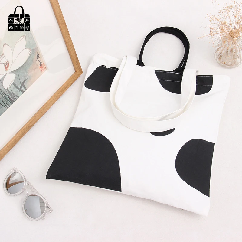 Классические черно белые дизайнерские 100% хлопковые парусиновые сумки Большая