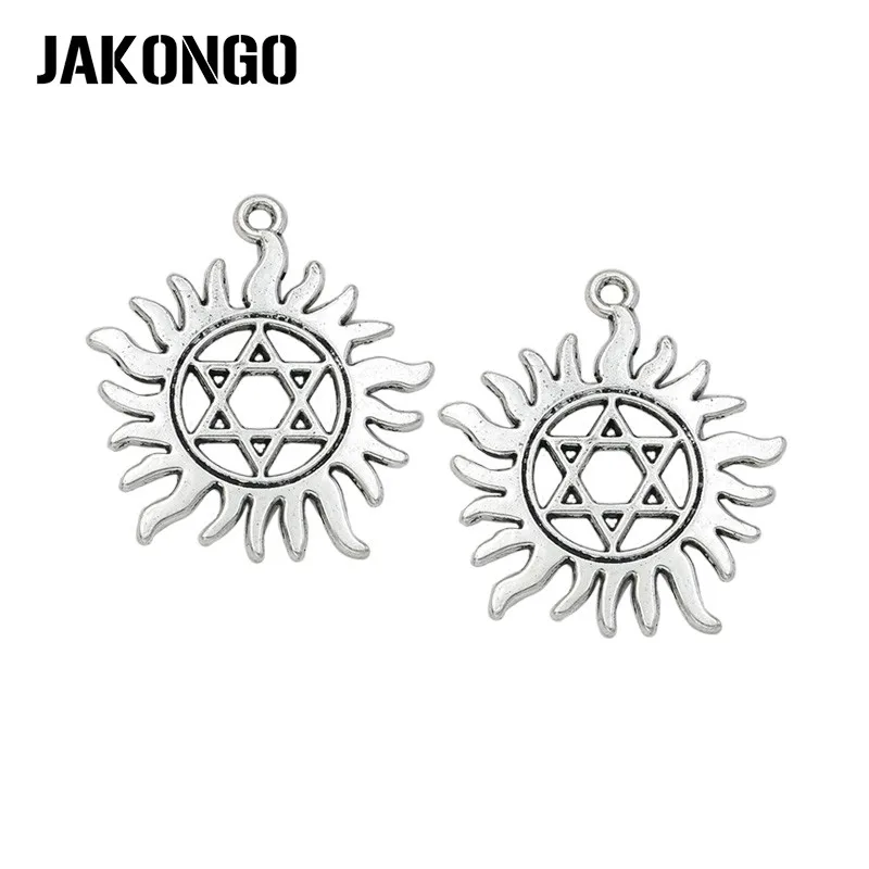 JAKONGO античные посеребренные с гексаграммой солнечные подвески для браслета