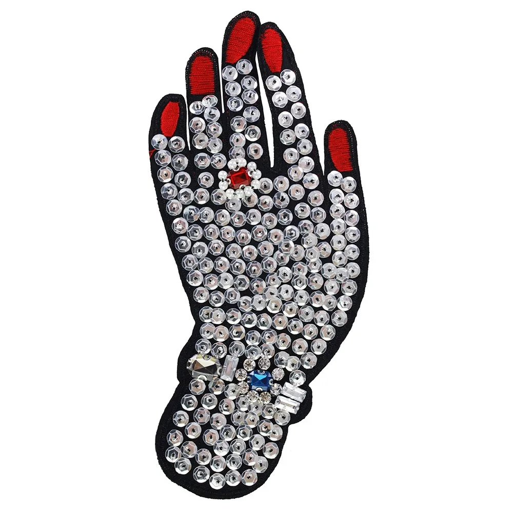 

10pieces Large Hand Patches Beaded Sequin Rhinestones Motifs Applique for Clothes Bags Fashion Badge DIY Accessories TH1112